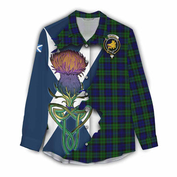 Tartan Vibes Clothing Campbell Tartan Family Crest Women's Casual Shirt Scottish Thistle Celtic Inspired