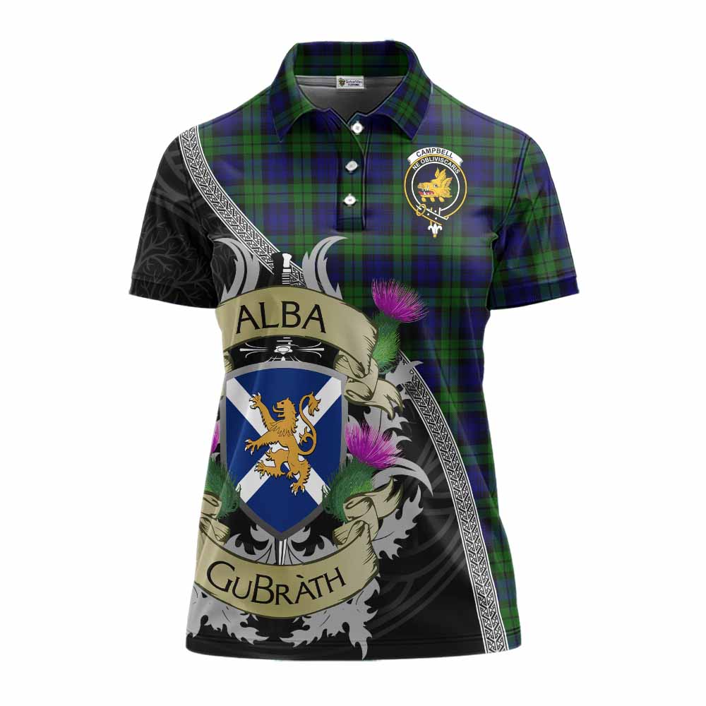 Tartan Vibes Clothing Campbell Tartan Family Crest Women's Polo Shirt Lion Rampant Royal Thistle Shield Celtic Inspired