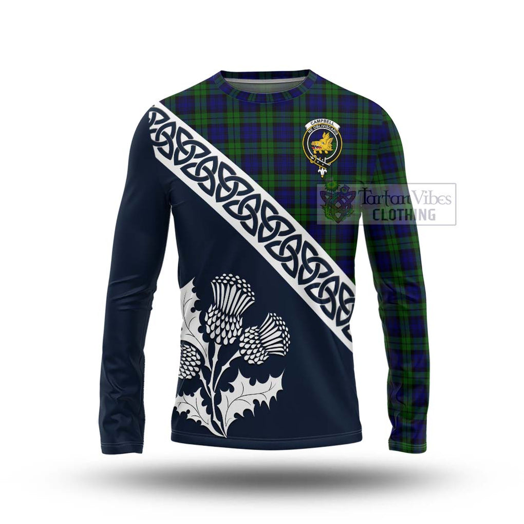 Tartan Vibes Clothing Campbell Tartan Long Sleeve T-Shirt Featuring Thistle and Scotland Map