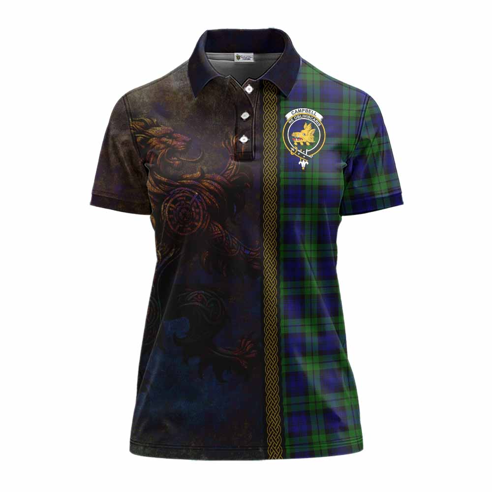 Tartan Vibes Clothing Campbell Tartan Family Crest Women's Polo Shirt Alba Gu Brath Be Brave Lion Ancient Style