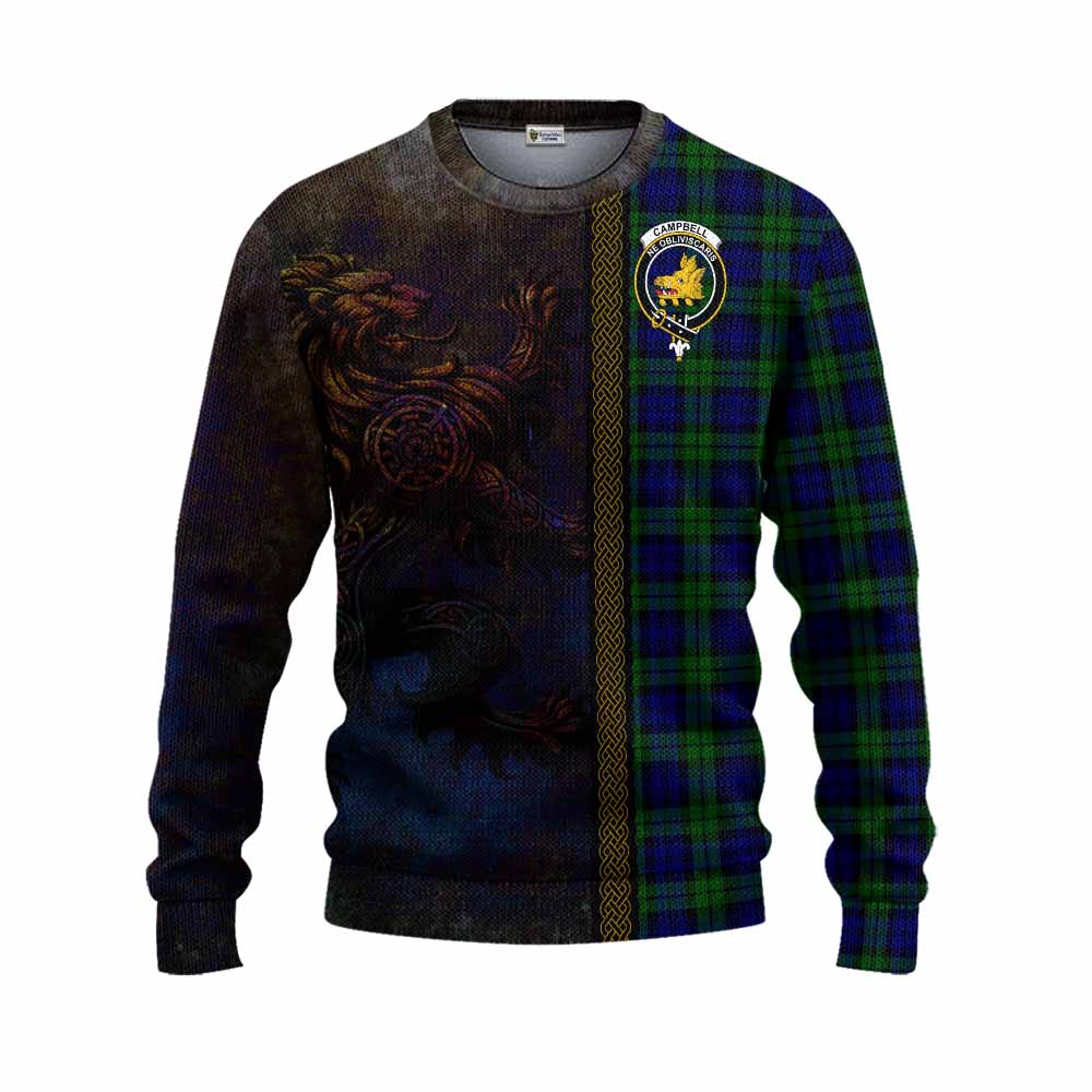 Tartan Vibes Clothing Campbell Tartan Family Crest Knitted Sweater Alba Gu Brath Be Brave Lion Ancient Style