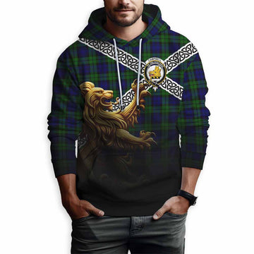 Campbell Crest Tartan Hoodie with Golden Lion Emblem Celtic Style