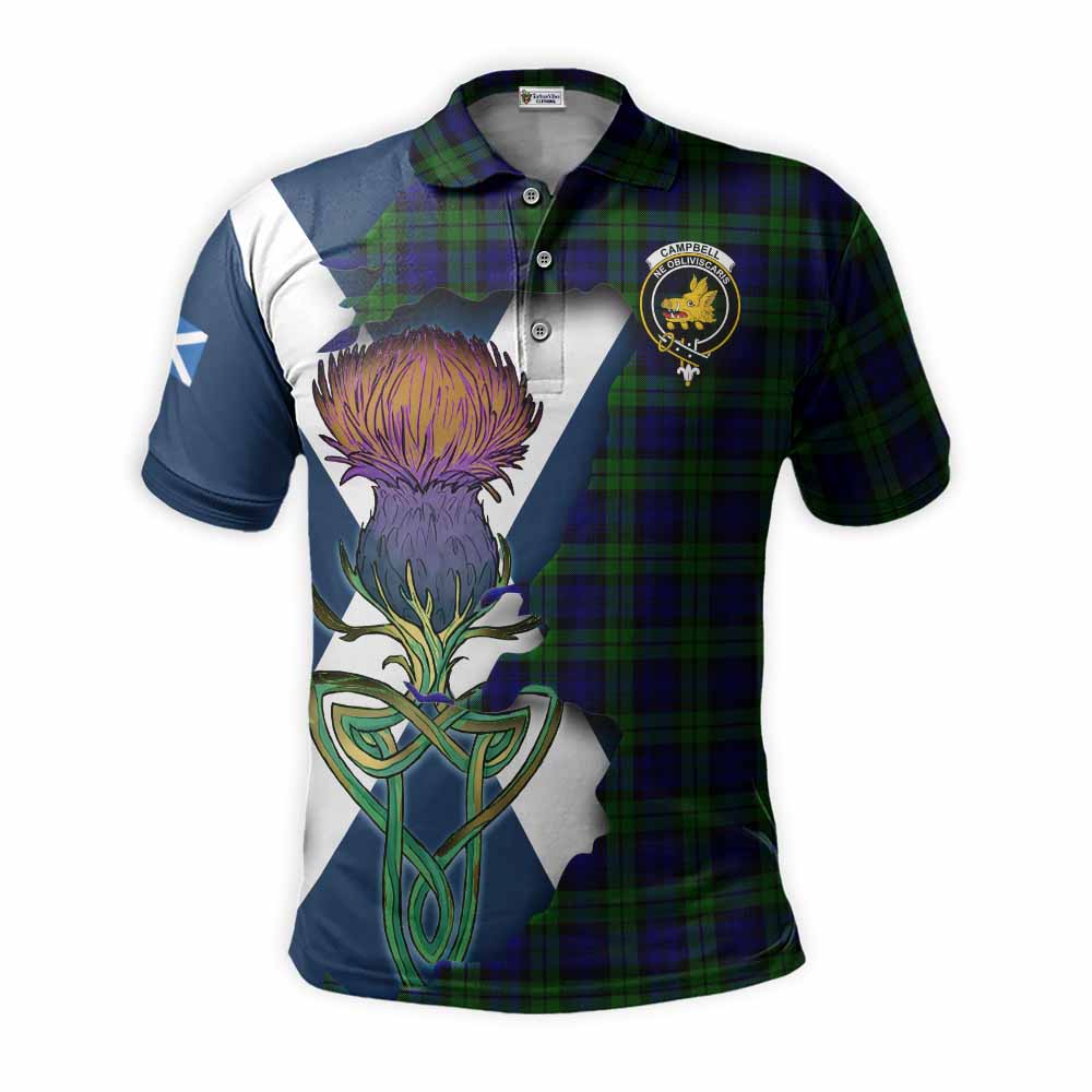 Tartan Vibes Clothing Campbell Tartan Family Crest Polo Shirt Scottish Thistle Celtic Inspired
