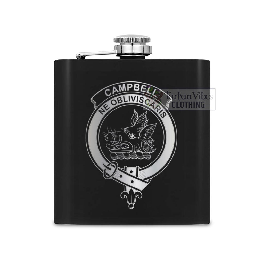 Tartan Vibes Clothing Campbell Crest Hip Flask Set 7oz Black Stainless Steel with A Gift Box