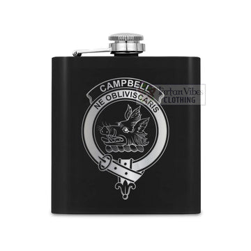 Tartan Vibes Clothing Campbell Crest Hip Flask Set 7oz Black Stainless Steel with A Gift Box