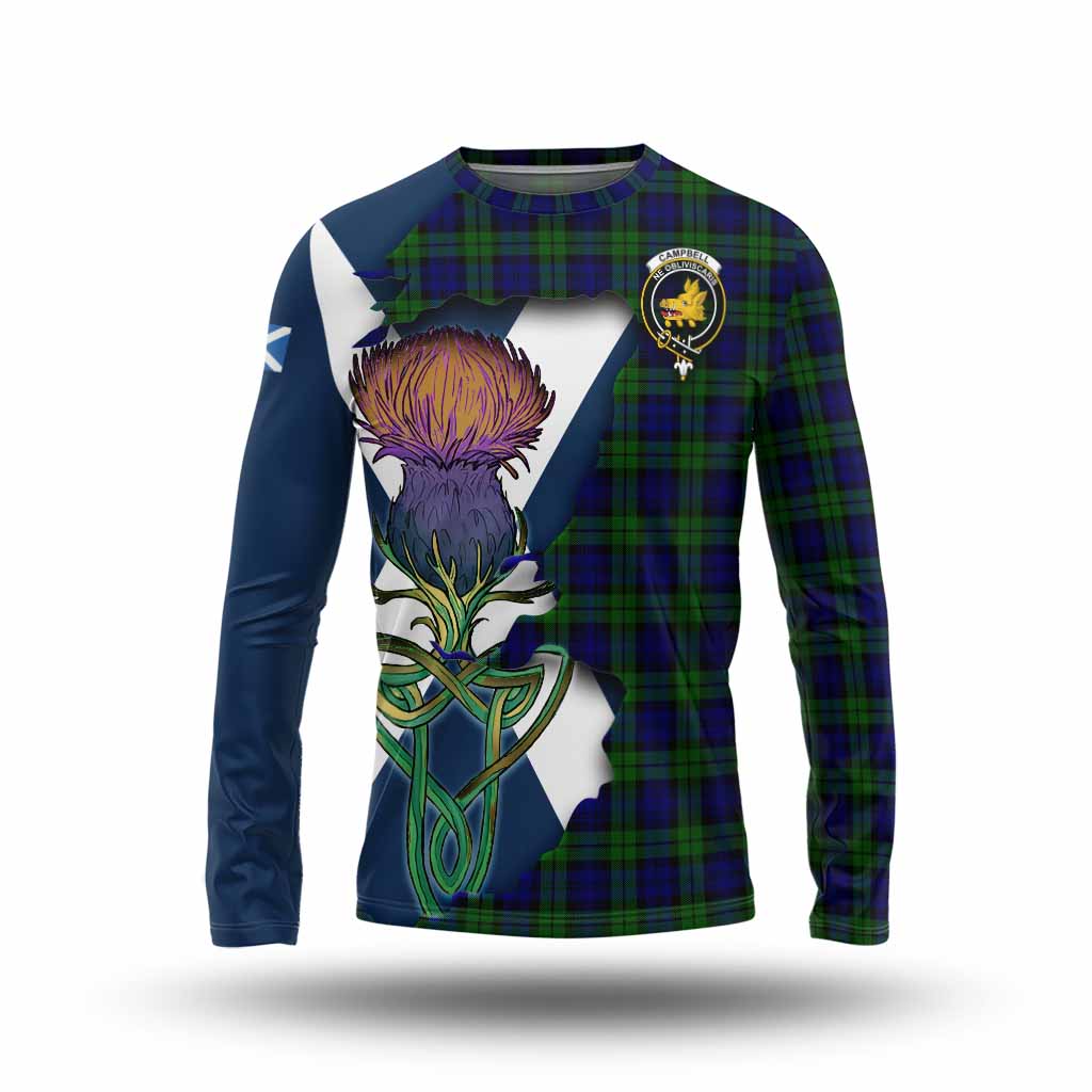Tartan Vibes Clothing Campbell Tartan Family Crest Long Sleeve T-Shirt Scottish Thistle Celtic Inspired