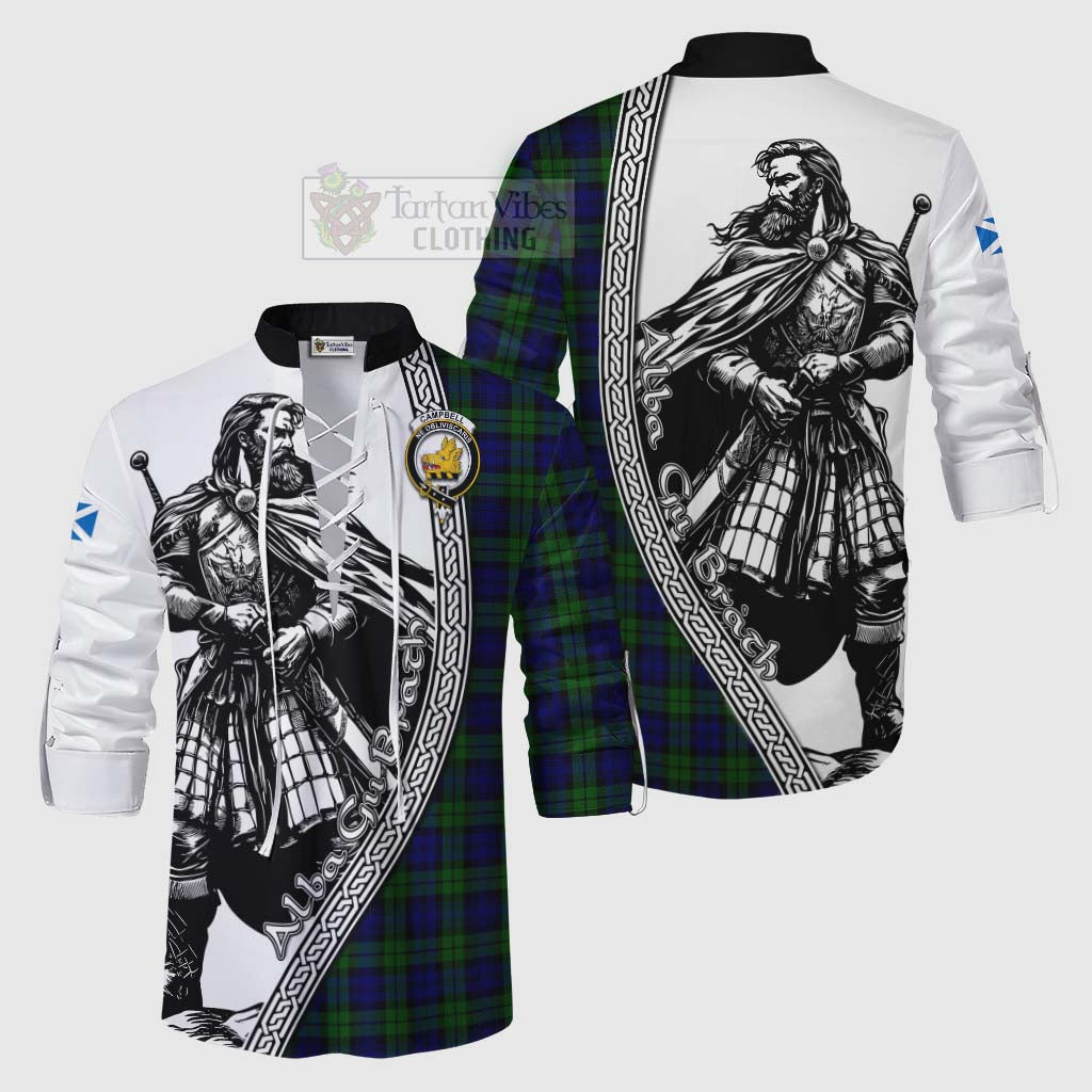 Tartan Vibes Clothing Campbell Tartan Clan Crest Ghillie Kilt Shirt with Highlander Warrior Celtic Style