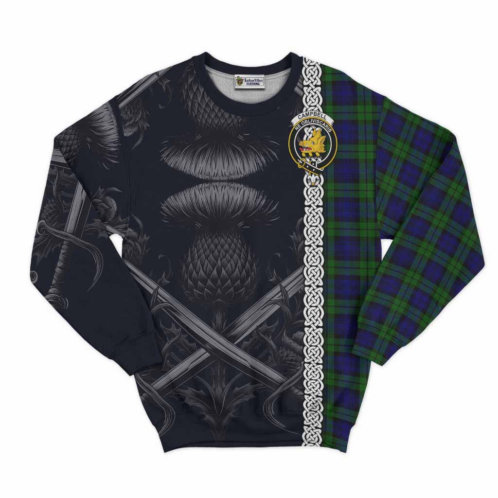 Tartan Vibes Clothing Campbell Tartan Sweatshirt with Family Crest Cross Sword Thistle Celtic Vibes