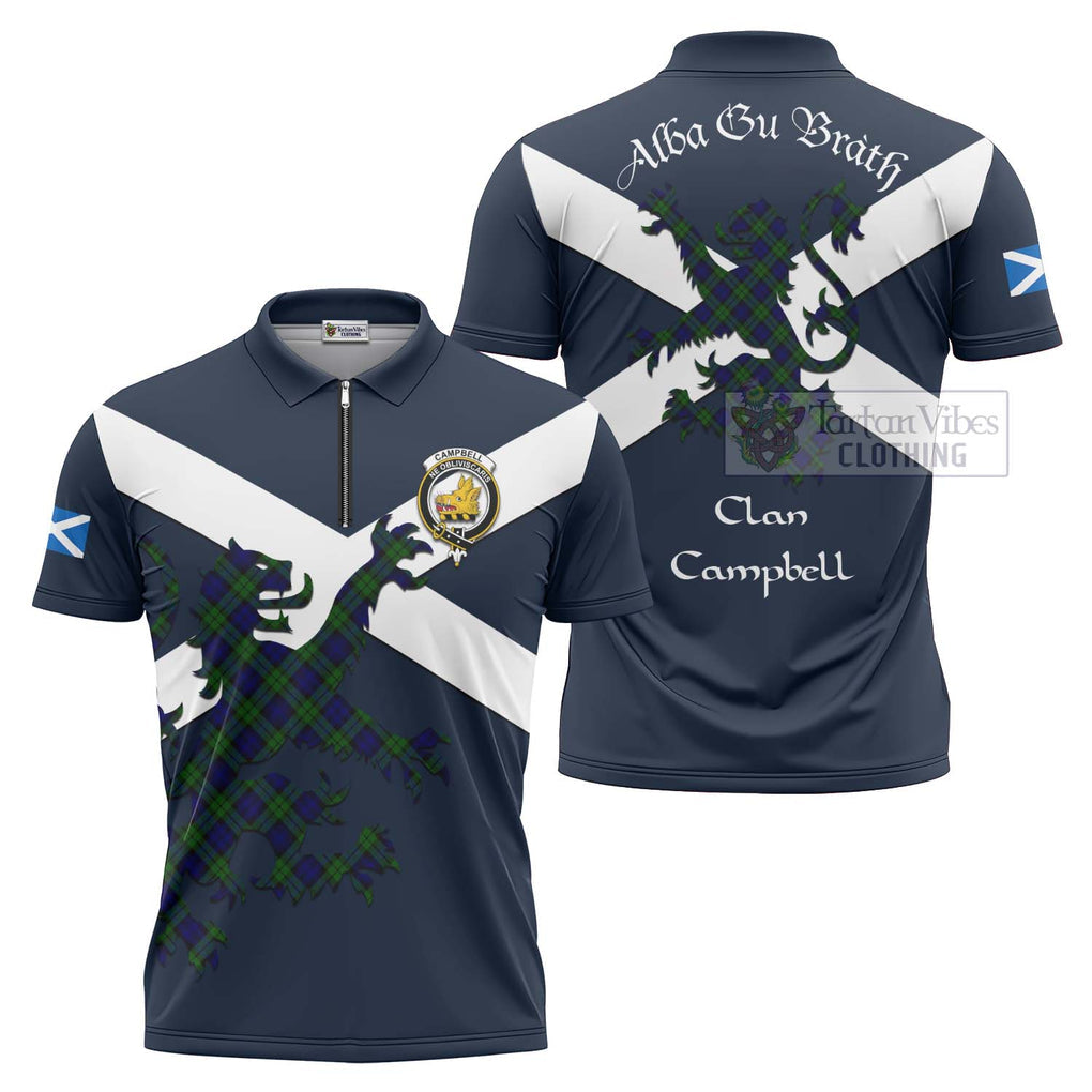 Tartan Vibes Clothing Campbell Tartan Lion Rampant Zipper Polo Shirt – Proudly Display Your Heritage with Alba Gu Brath and Clan Name