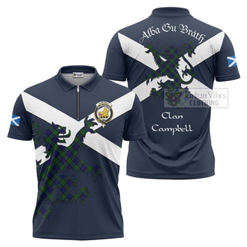 Tartan Vibes Clothing Campbell Tartan Lion Rampant Zipper Polo Shirt – Proudly Display Your Heritage with Alba Gu Brath and Clan Name