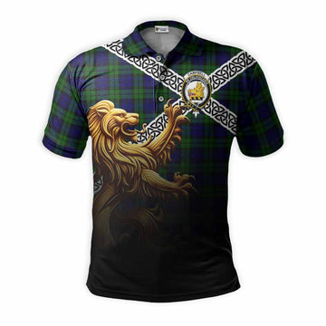 Campbell Crest Tartan Polo Shirt with Golden Lion Emblem Celtic Style