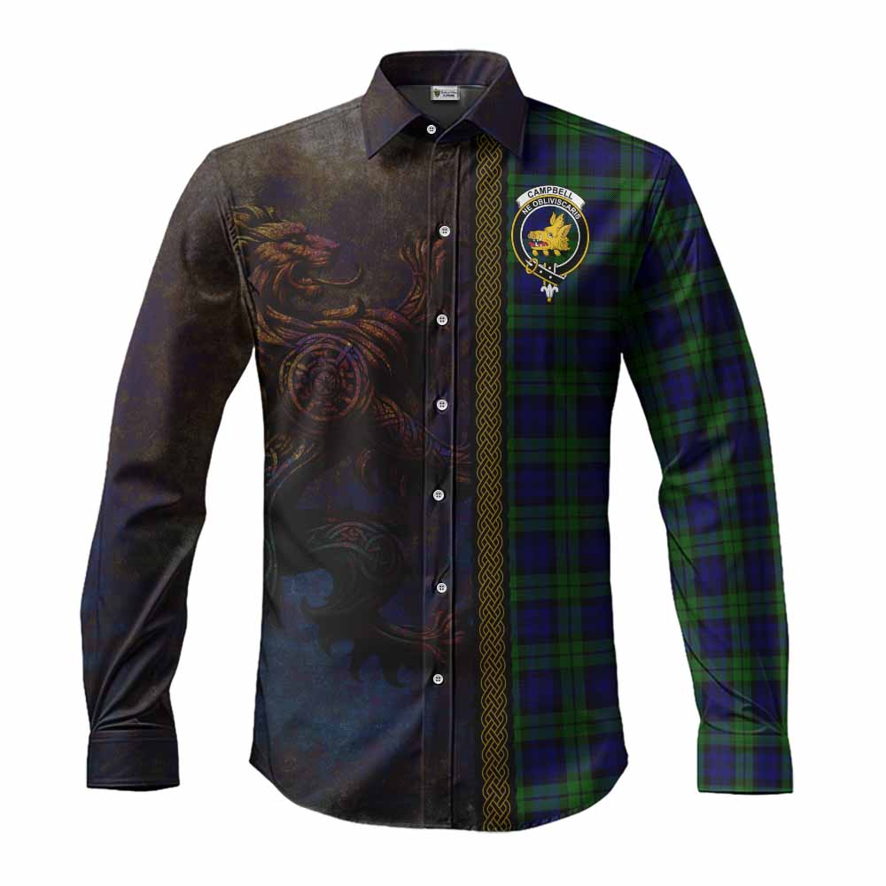 Tartan Vibes Clothing Campbell Tartan Family Crest Long Sleeve Button Shirt Alba Gu Brath Be Brave Lion Ancient Style