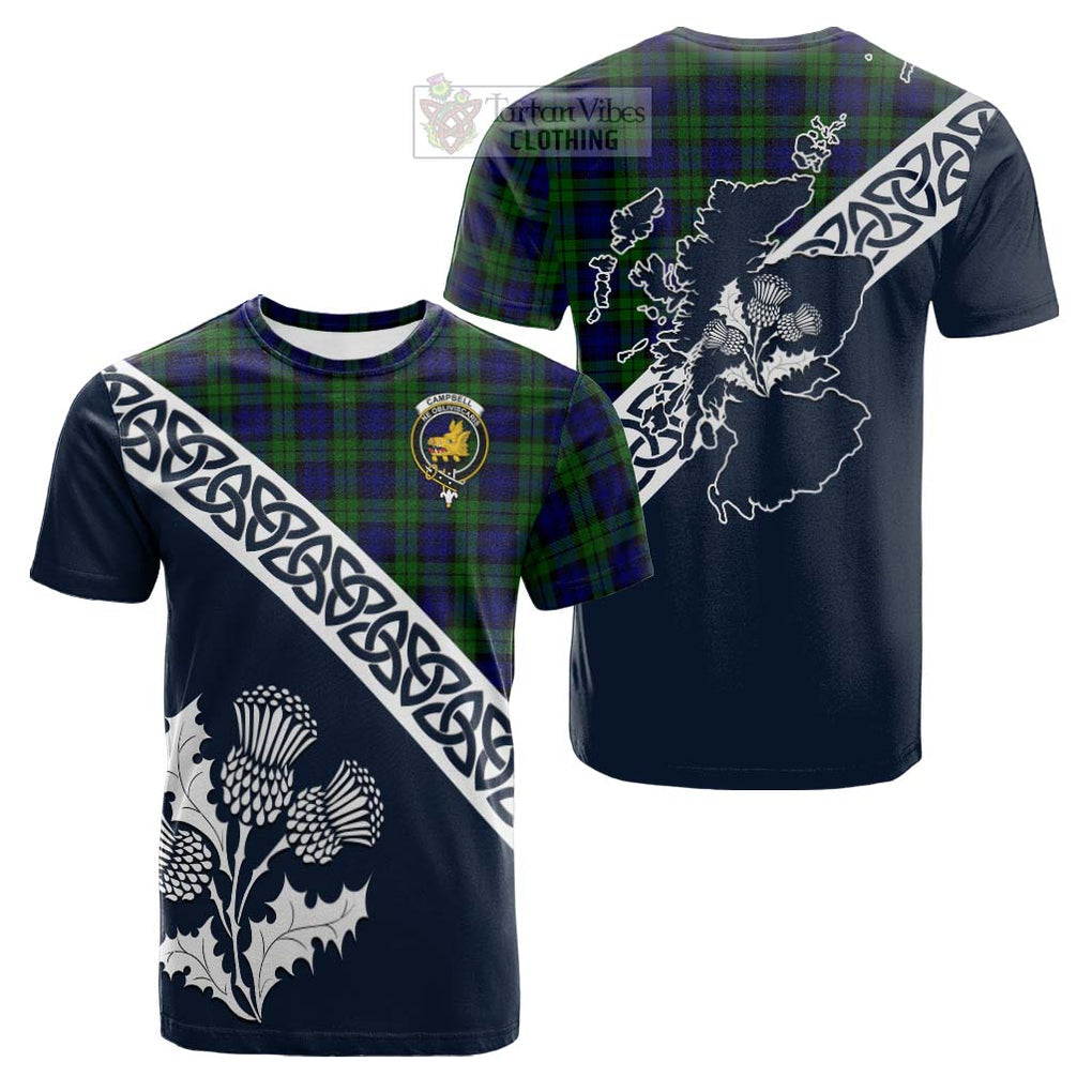 Tartan Vibes Clothing Campbell Tartan Cotton T-shirt Featuring Thistle and Scotland Map