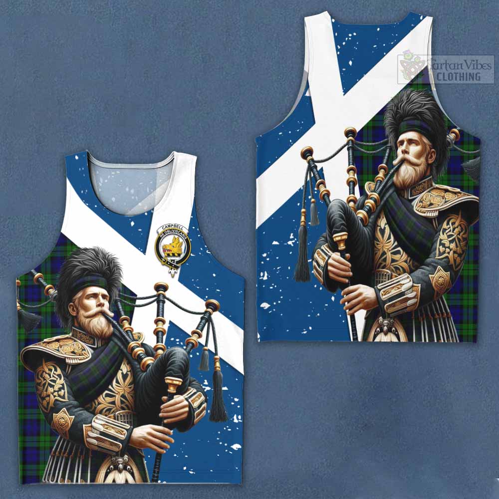Campbell Tartan Men's Tank Top with Family Crest Scottish Bagpiper Vibes