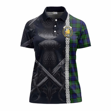 Tartan Vibes Clothing Campbell Tartan Women's Polo Shirt with Family Crest Cross Sword Thistle Celtic Vibes