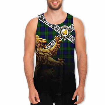 Campbell Crest Tartan Men's Tank Top with Golden Lion Emblem Celtic Style