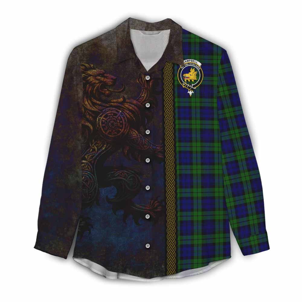 Tartan Vibes Clothing Campbell Tartan Family Crest Women's Casual Shirt Alba Gu Brath Be Brave Lion Ancient Style