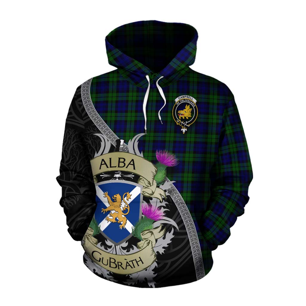 Tartan Vibes Clothing Campbell Tartan Family Crest Cotton Hoodie Lion Rampant Royal Thistle Shield Celtic Inspired