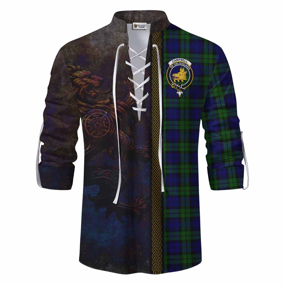 Tartan Vibes Clothing Campbell Tartan Family Crest Ghillie Kilt Shirt Alba Gu Brath Be Brave Lion Ancient Style