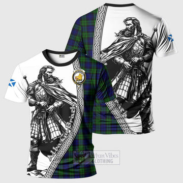 Tartan Vibes Clothing Campbell Tartan Clan Crest T-Shirt with Highlander Warrior Celtic Style