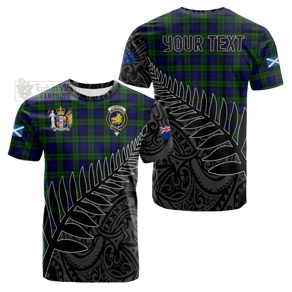 Tartan Vibes Clothing Campbell Crest Tartan Cotton T-shirt with New Zealand Silver Fern Half Style