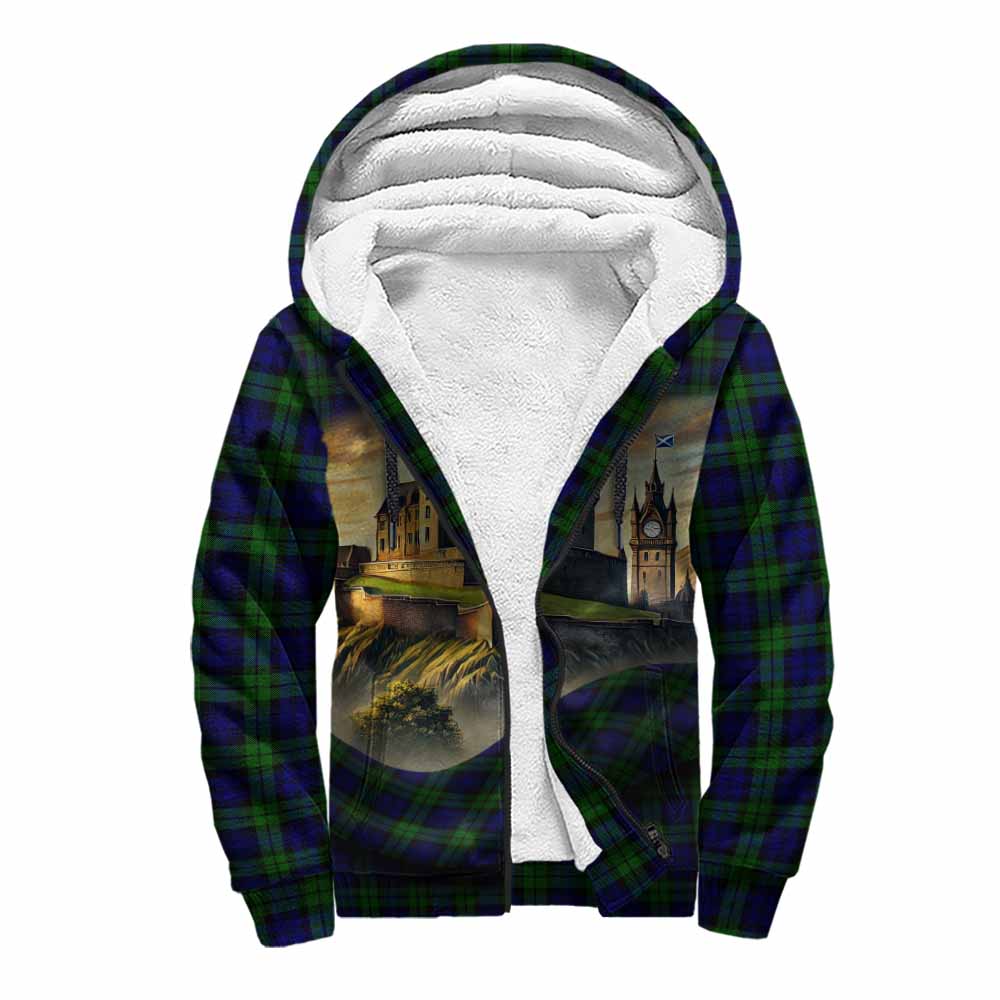Tartan Vibes Clothing Campbell Tartan Family Crest Sherpa Hoodie with Scottish Ancient Castle Style