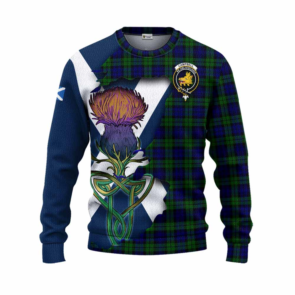 Tartan Vibes Clothing Campbell Tartan Family Crest Knitted Sweater Scottish Thistle Celtic Inspired