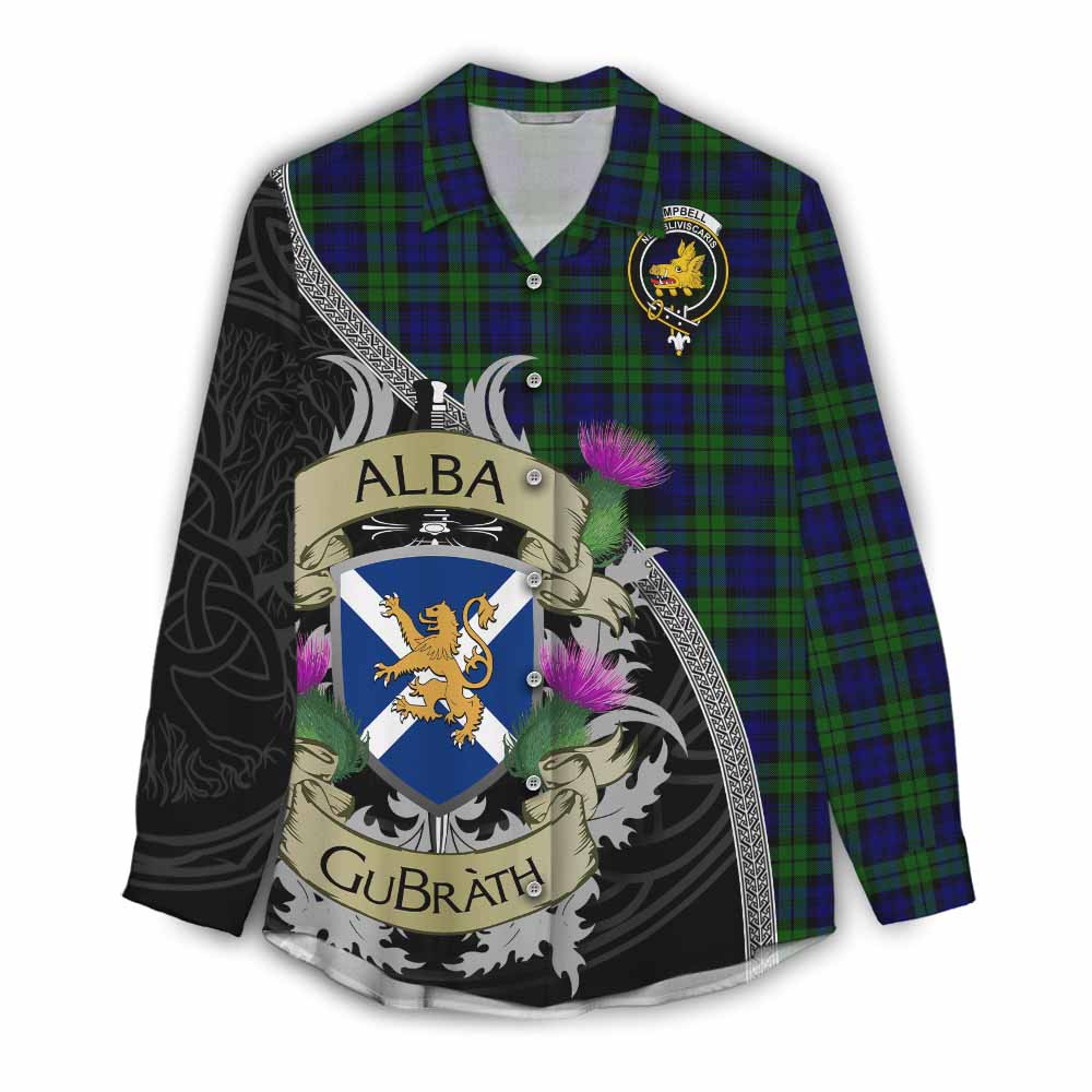 Tartan Vibes Clothing Campbell Tartan Family Crest Women's Casual Shirt Lion Rampant Royal Thistle Shield Celtic Inspired