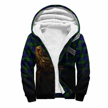 Campbell Crest Tartan Sherpa Hoodie with Golden Lion Emblem Celtic Style