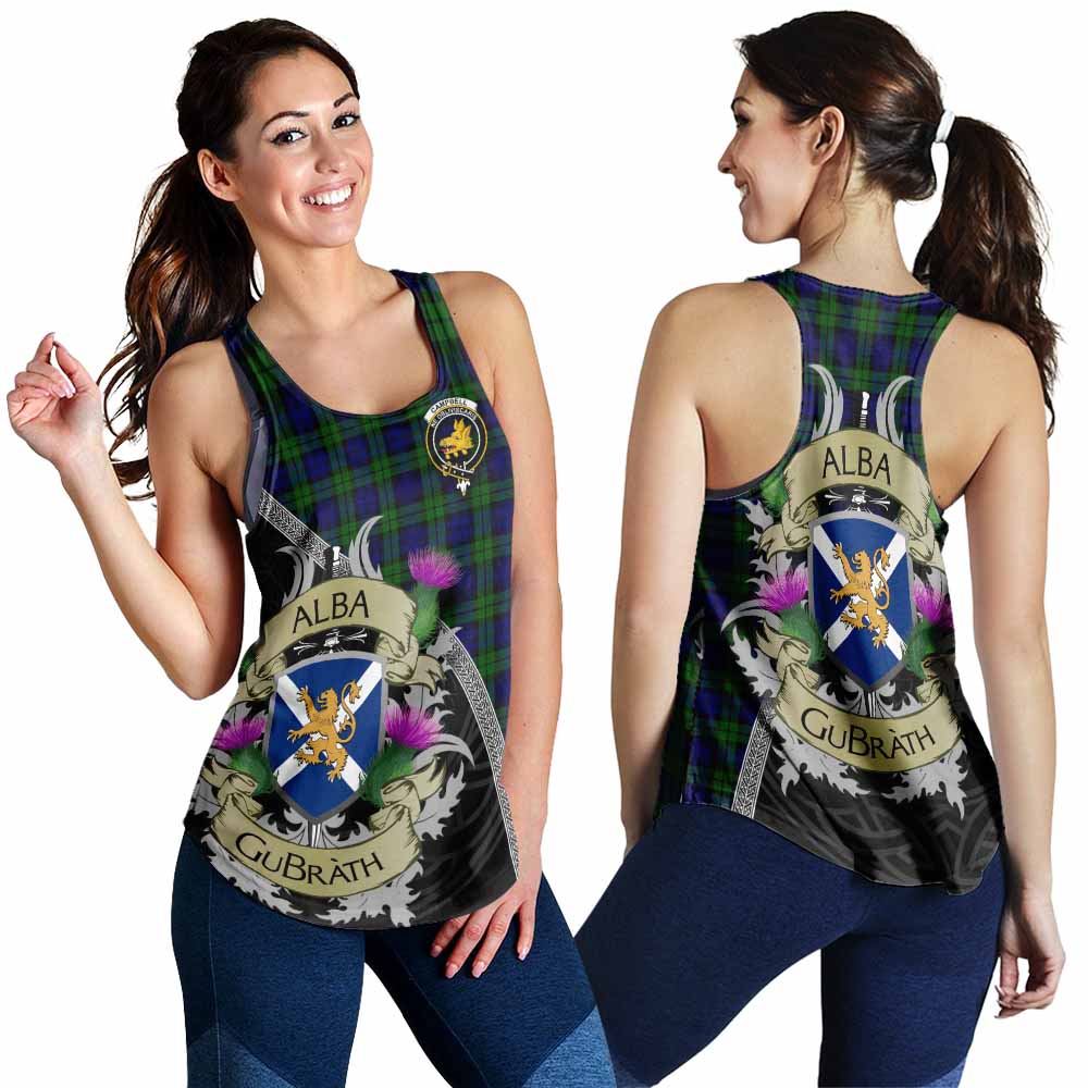 Tartan Vibes Clothing Campbell Tartan Family Crest Women's Racerback Tanks Lion Rampant Royal Thistle Shield Celtic Inspired