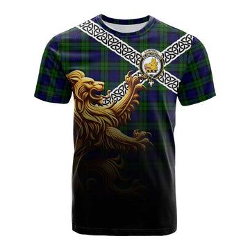 Campbell Crest Tartan Cotton T-shirt with Golden Lion Emblem Celtic Style