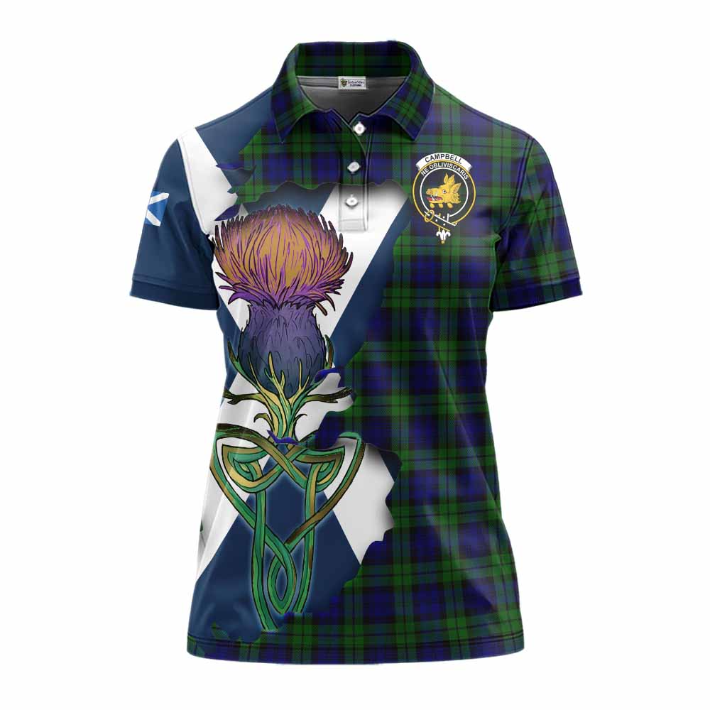 Tartan Vibes Clothing Campbell Tartan Family Crest Women's Polo Shirt Scottish Thistle Celtic Inspired