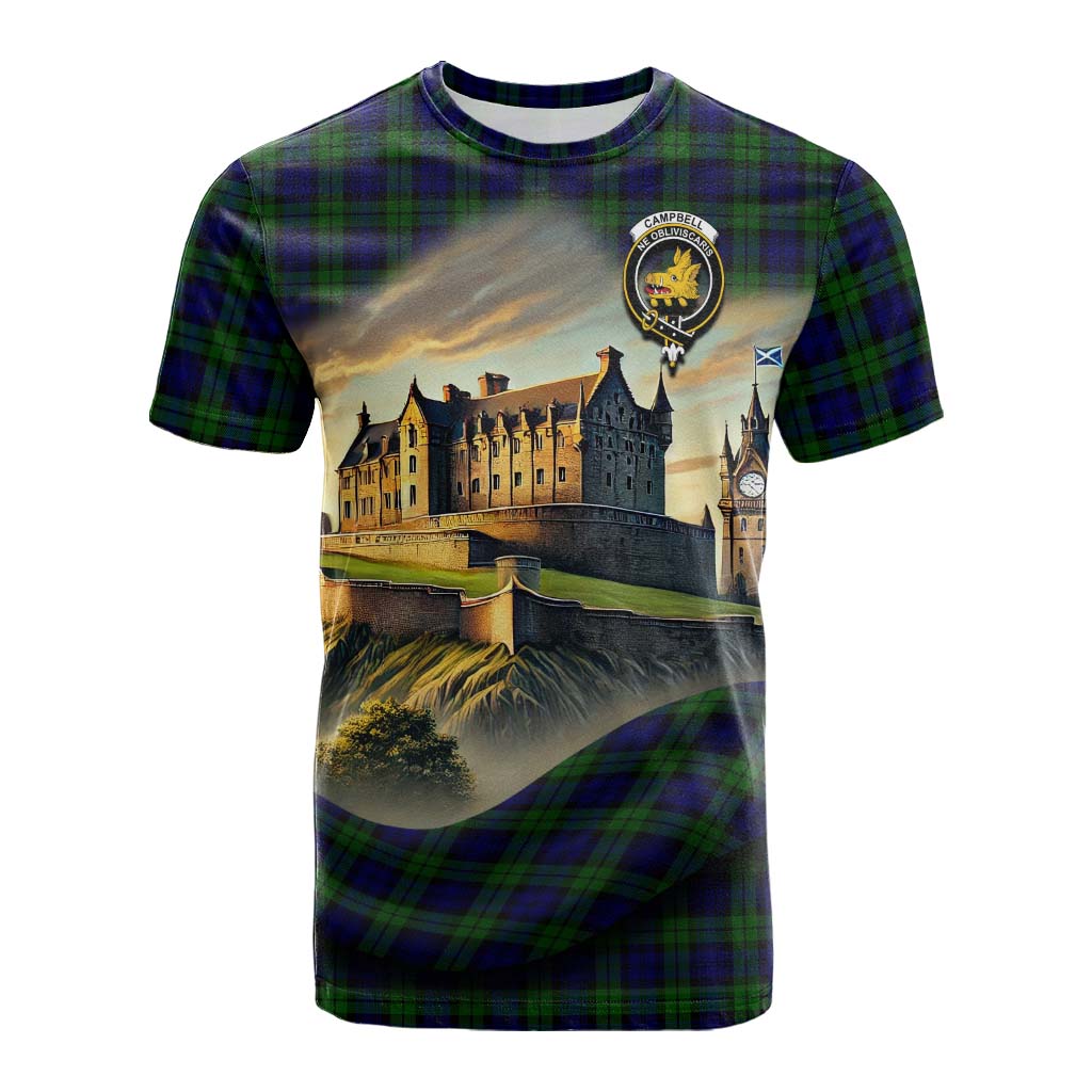 Tartan Vibes Clothing Campbell Tartan Family Crest Cotton T-shirt with Scottish Ancient Castle Style