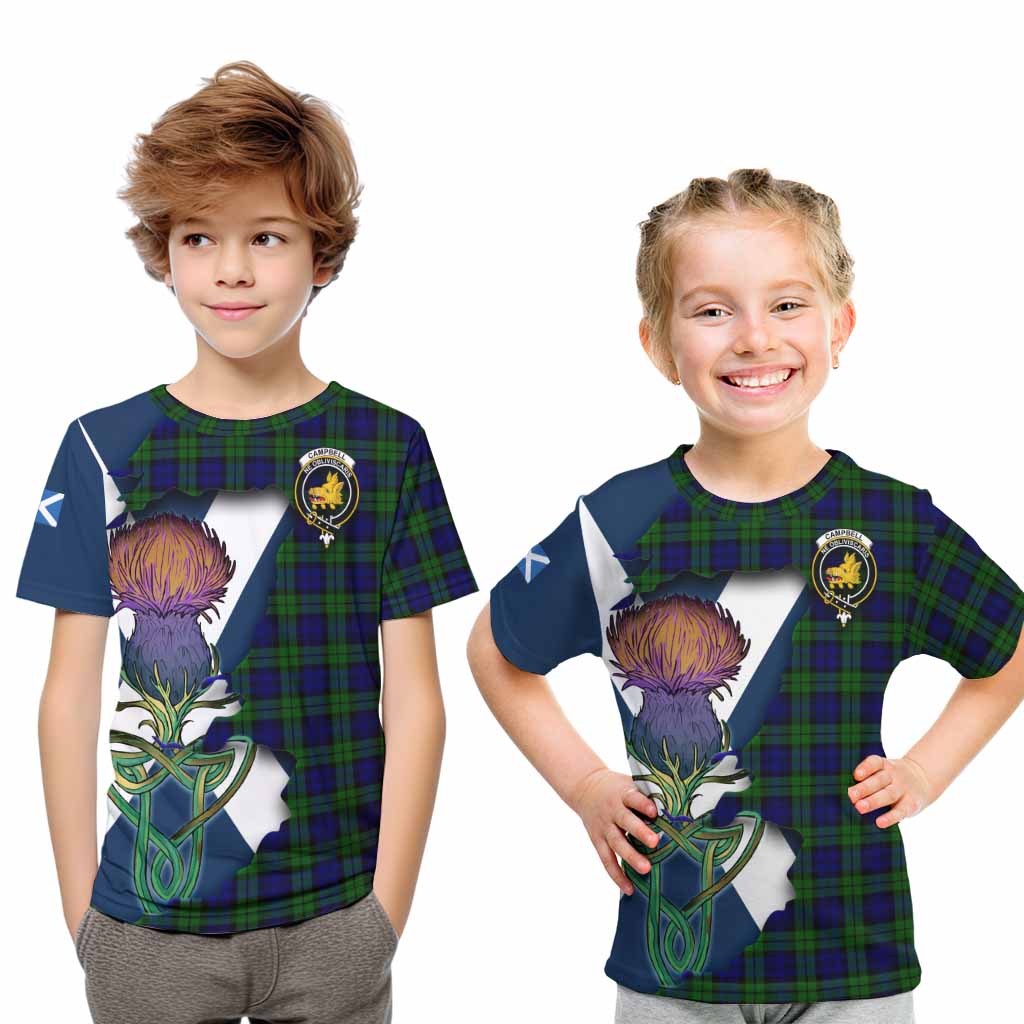 Tartan Vibes Clothing Campbell Tartan Family Crest Kid T-Shirt Scottish Thistle Celtic Inspired