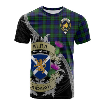 Campbell Tartan Family Crest Cotton T-shirt Lion Rampant Royal Thistle Shield Celtic Inspired
