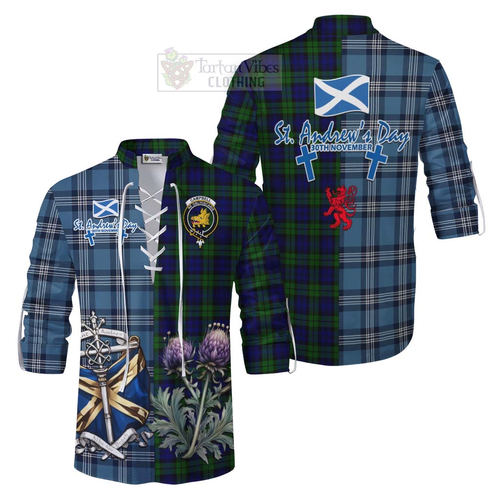 Tartan Vibes Clothing Campbell Tartan Ghillie Kilt Shirt Happy St. Andrew's Day Half Tartan Style