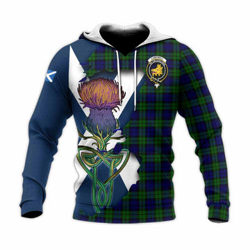 Campbell Tartan Family Crest Knitted Hoodie Scottish Thistle Celtic Inspired