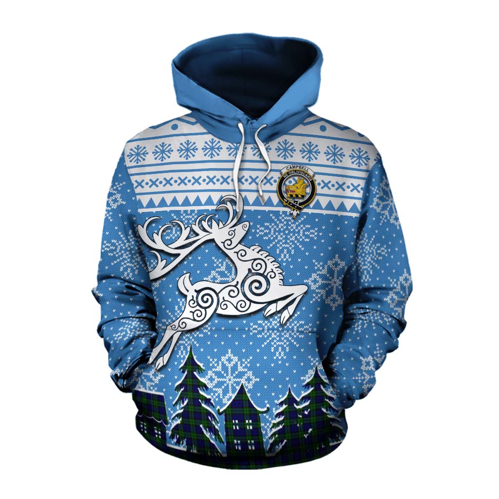 Tartan Vibes Clothing Campbell Clan Christmas Cotton Hoodie Celtic Reindeer Style