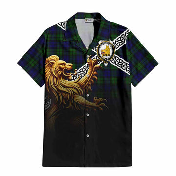 Tartan Vibes Clothing Campbell Crest Tartan Short Sleeve Button Shirt with Golden Lion Emblem Celtic Style