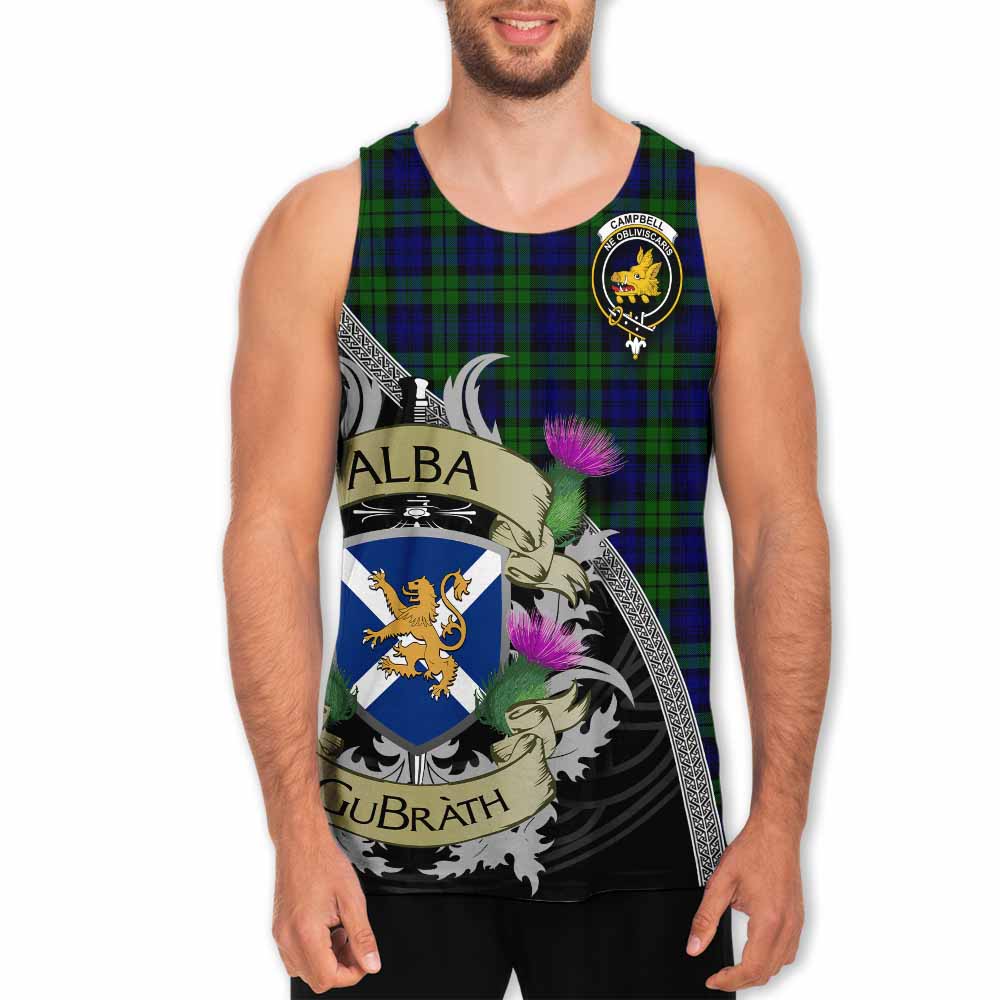 Tartan Vibes Clothing Campbell Tartan Family Crest Men's Tank Top Lion Rampant Royal Thistle Shield Celtic Inspired