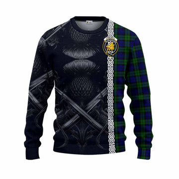 Campbell Tartan Knitted Sweater with Family Crest Cross Sword Thistle Celtic Vibes
