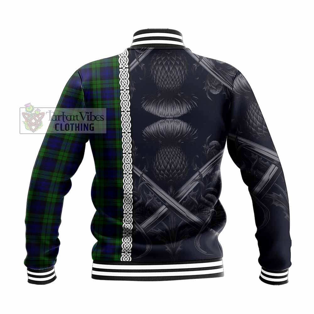 Tartan Vibes Clothing Campbell Tartan Baseball Jacket with Family Crest Cross Sword Thistle Celtic Vibes