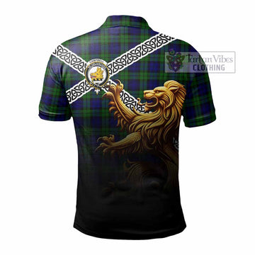 Campbell Crest Tartan Polo Shirt with Golden Lion Emblem Celtic Style