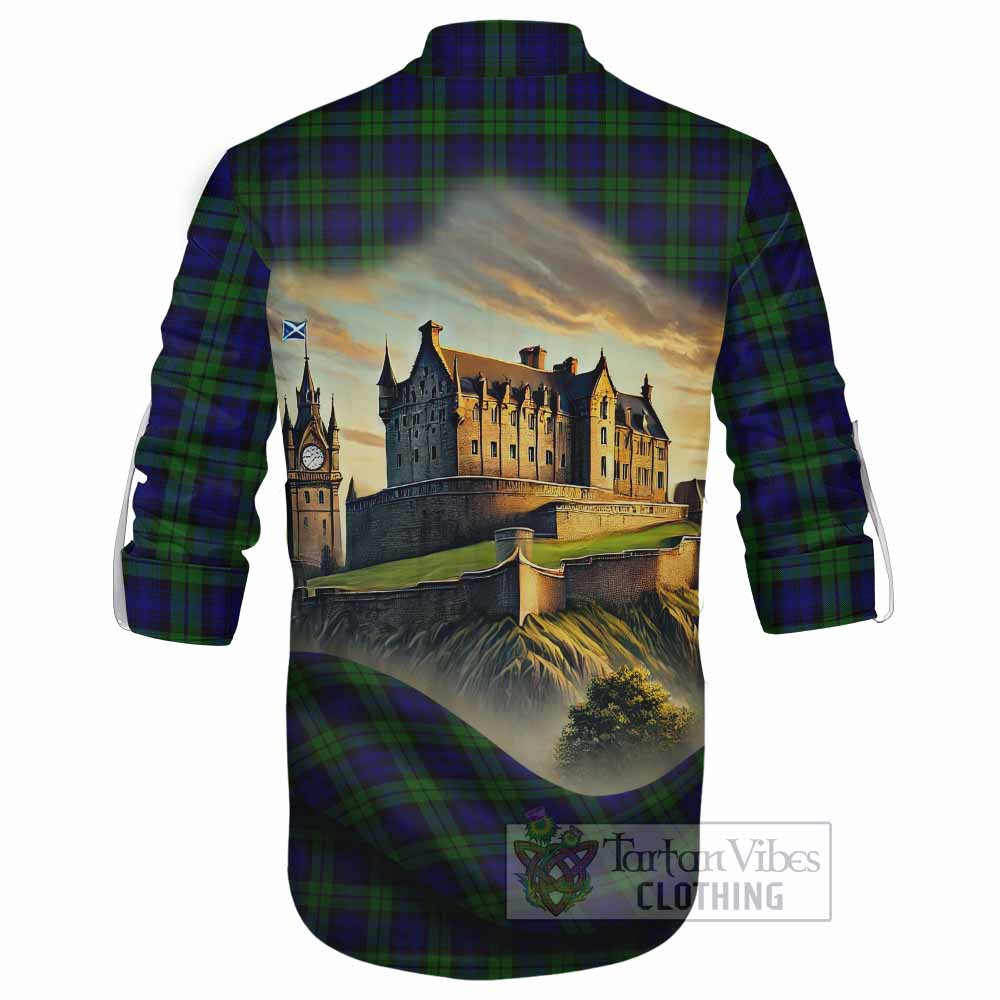 Tartan Vibes Clothing Campbell Tartan Family Crest Ghillie Kilt Shirt with Scottish Ancient Castle Style