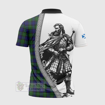 Tartan Vibes Clothing Campbell Tartan Clan Crest Zipper Polo Shirt with Highlander Warrior Celtic Style