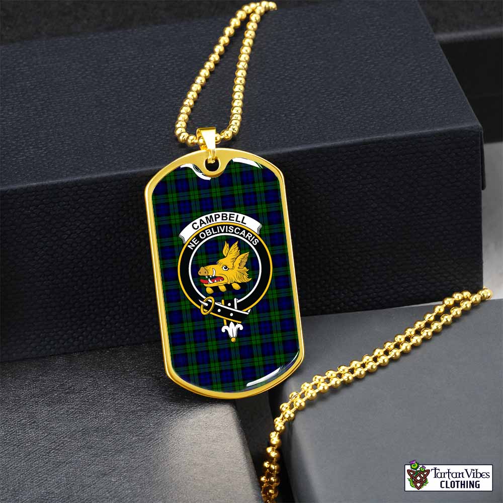 Tartan Vibes Clothing Campbell Tartan Dog Tag Necklace with Family Crest