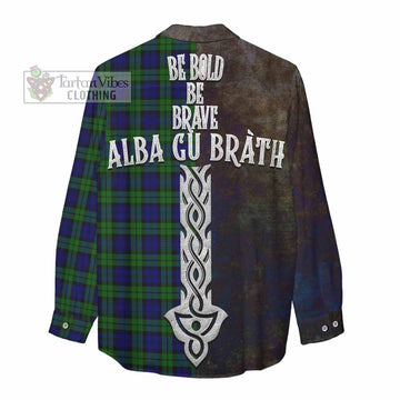 Tartan Vibes Clothing Campbell Tartan Family Crest Women's Casual Shirt Alba Gu Brath Be Brave Lion Ancient Style