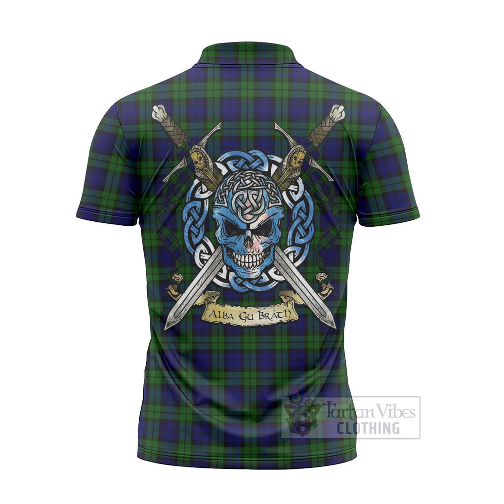 Tartan Vibes Clothing Campbell Tartan Zipper Polo Shirt with Family Crest Celtic Skull Style