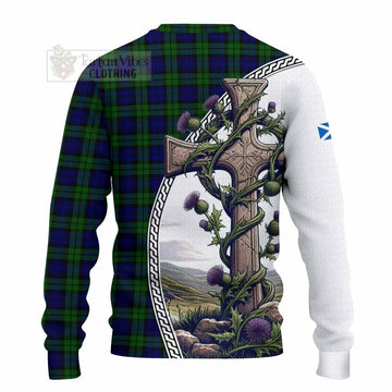 Campbell Tartan Knitted Sweater with Family Crest and St. Andrew's Cross Accented by Thistle Vines