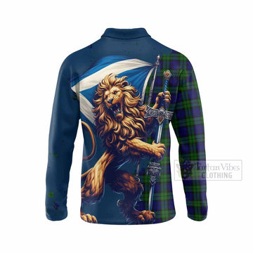 Tartan Vibes Clothing Campbell Tartan Family Crest Long Sleeve Polo Shirt with Scottish Majestic Lion
